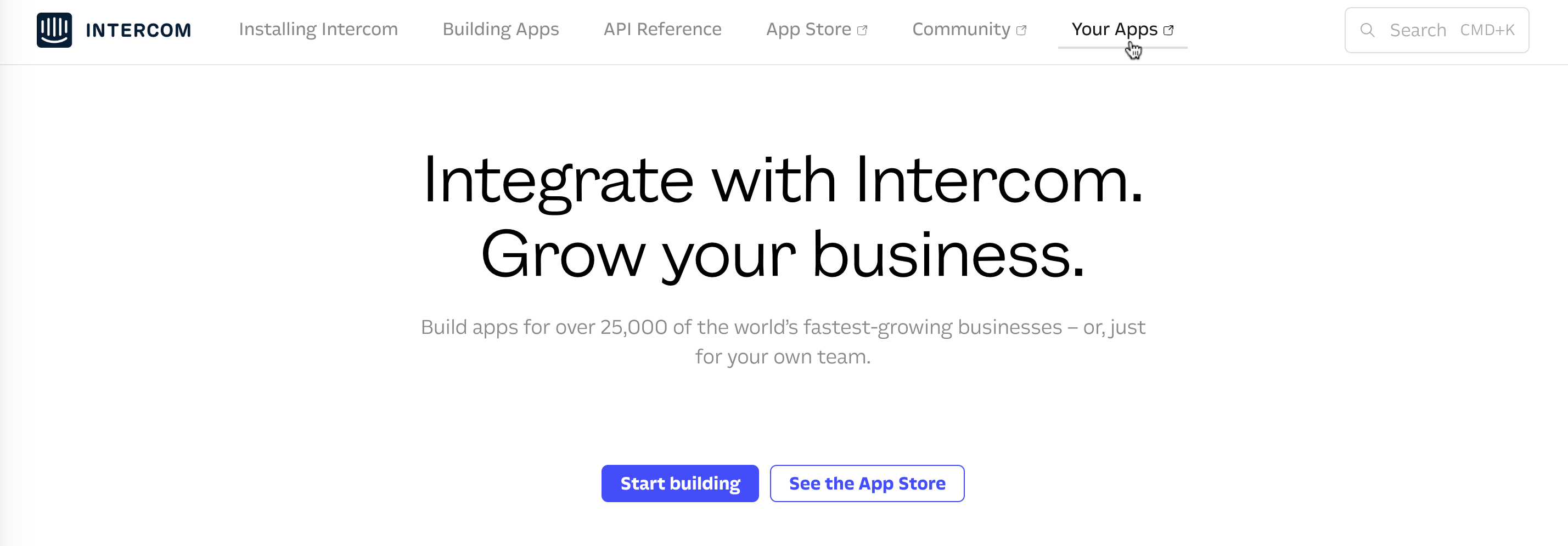 Intercom developer page